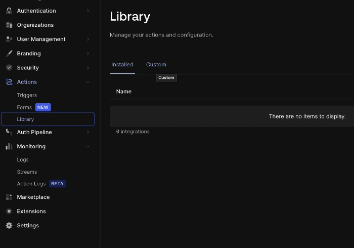 Actions library in the original Auth0 Dashboard