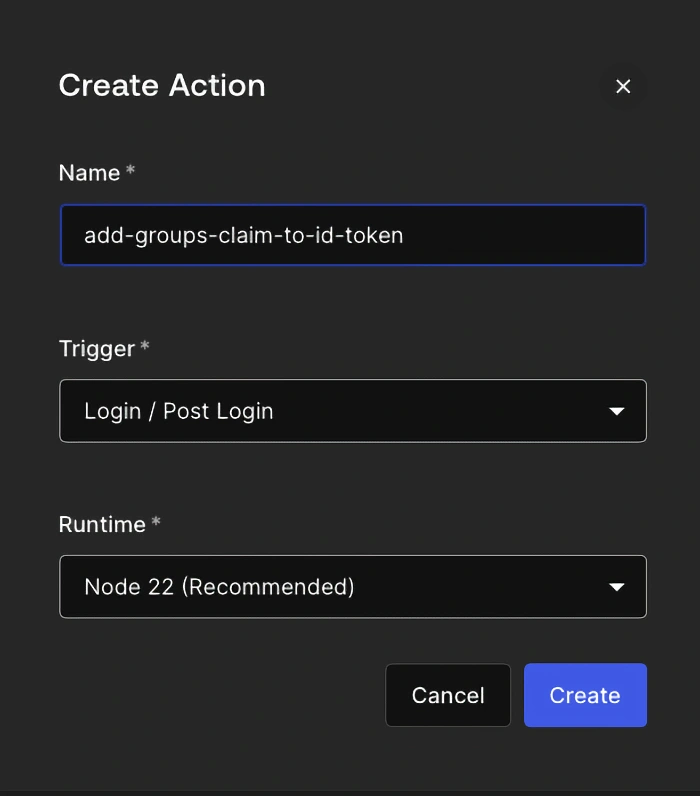 Select the post-login trigger when creating the Action