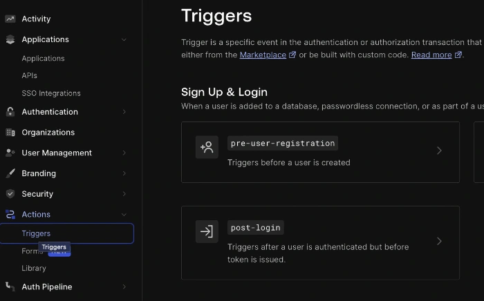 Post-login trigger in the original Dashboard