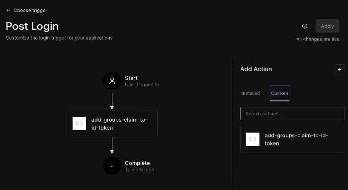 Attach the Action to the post-login flow