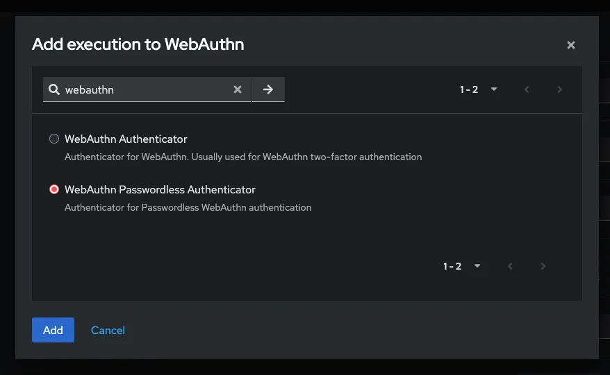Select the passwordless authenticator