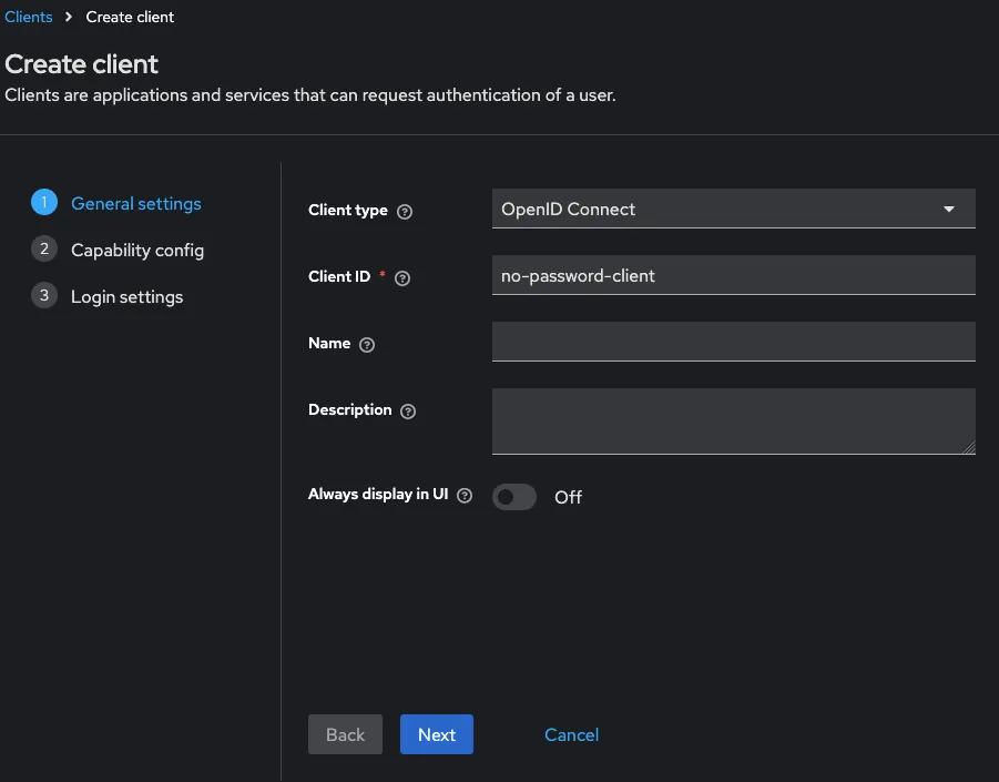 Client settings in the original Keycloak console