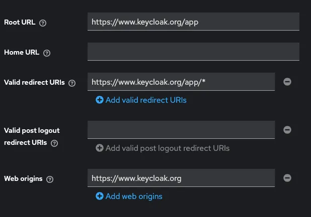 Additional client settings in the original Keycloak console